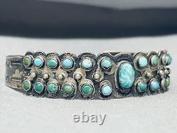 Bracelet vintage en argent sterling et turquoise Cerrillos des Navajos du début des années 1900