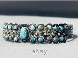 Bracelet vintage en argent sterling et turquoise Cerrillos des Navajos du début des années 1900