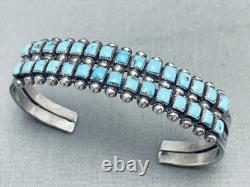Bracelet vintage en argent sterling et turquoise Zuni des années 1930