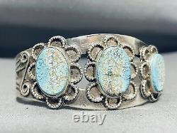 Bracelet vintage en argent sterling turquoise Navajo #8 très ancien