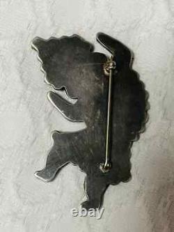 Broche épingle Zuni en argent sterling incrusté vintage précoce amérindien Rainbowman