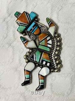 Broche épinglette en argent sterling Zuni vintage ancienne de la Nation amérindienne représentant un homme arc-en-ciel Zuni