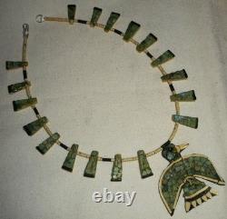 COLLIER EN FLEUR DE COURGE THUNDERBIRD TURQUOISE DE SANTO DOMINGO ANCIEN vafo