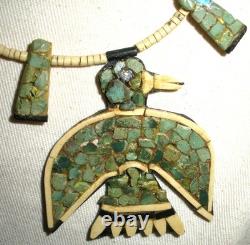 COLLIER EN FLEUR DE COURGE THUNDERBIRD TURQUOISE DE SANTO DOMINGO ANCIEN vafo