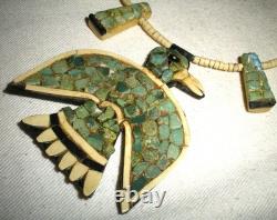 COLLIER EN FLEUR DE COURGE THUNDERBIRD TURQUOISE DE SANTO DOMINGO ANCIEN vafo
