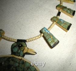 COLLIER EN FLEUR DE COURGE THUNDERBIRD TURQUOISE DE SANTO DOMINGO ANCIEN vafo