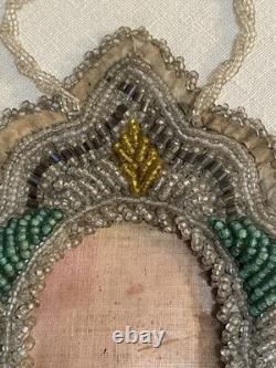 Cadre photo en perles amérindiennes antiques des années 1890 à début des années 1900