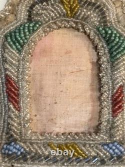 Cadre photo en perles amérindiennes antiques des années 1890 à début des années 1900