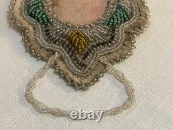 Cadre photo en perles amérindiennes antiques des années 1890 à début des années 1900