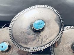 Ceinture concho en argent sterling turquoise vintage Navajo travaillée à la main tôt