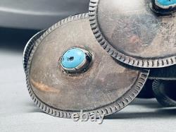 Ceinture concho en argent sterling turquoise vintage Navajo travaillée à la main tôt