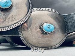 Ceinture concho en argent sterling turquoise vintage Navajo travaillée à la main tôt