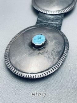 Ceinture concho en argent sterling turquoise vintage Navajo travaillée à la main tôt