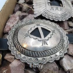 Ceinture concho vintage navajo en argent ou meilleur, ancienne pièce importante.
