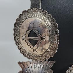 Ceinture concho vintage navajo en argent ou meilleur, ancienne pièce importante.