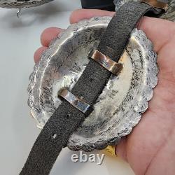 Ceinture concho vintage navajo en argent ou meilleur, ancienne pièce importante.