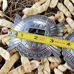 Ceinture concho vintage navajo en argent ou meilleur, ancienne pièce importante.