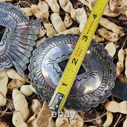 Ceinture concho vintage navajo en argent ou meilleur, ancienne pièce importante.