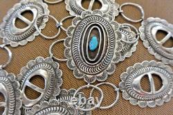 Ceinture en concho Navajo TOMMY SINGER signée tôt avec boucle en argent sterling Thomas