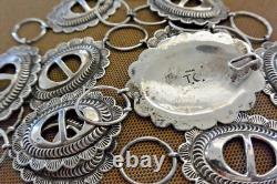 Ceinture en concho Navajo TOMMY SINGER signée tôt avec boucle en argent sterling Thomas