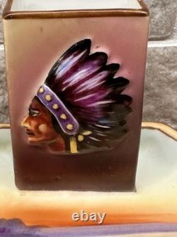 Cendrier figuratif amérindien en Nippon peint à la main ancien, rare