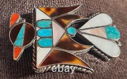 Chef-d'œuvre précoce Zuni Broche Thunderbird Channel Inlay Rare Coquillages et Pierres Naturels