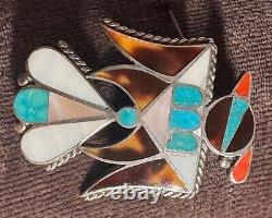 Chef-d'œuvre précoce Zuni Broche Thunderbird Channel Inlay Rare Coquillages et Pierres Naturels