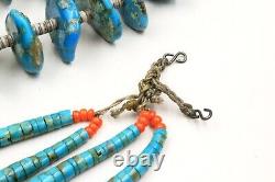 Collier Jacla en perles de Heishi en turquoise très ancienne de 290 grammes XL