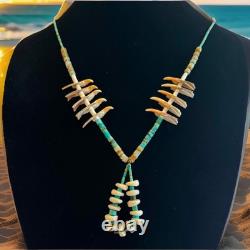 Collier Jacla en turquoise Heishi, fétiche oiseau de Santo Domingo, sculpté à la main, 32.