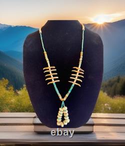 Collier Jacla en turquoise Heishi, fétiche oiseau de Santo Domingo, sculpté à la main, 32.