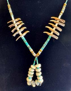 Collier Jacla en turquoise Heishi, fétiche oiseau de Santo Domingo, sculpté à la main, 32.