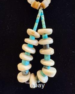 Collier Jacla en turquoise Heishi, fétiche oiseau de Santo Domingo, sculpté à la main, 32.