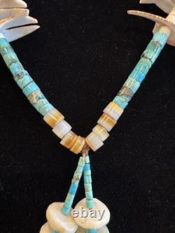Collier Jacla en turquoise Heishi, fétiche oiseau de Santo Domingo, sculpté à la main, 32.