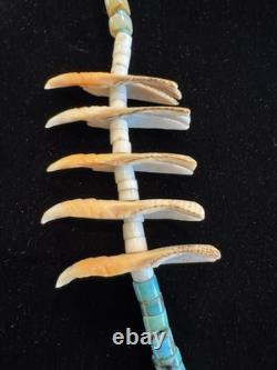 Collier Jacla en turquoise Heishi, fétiche oiseau de Santo Domingo, sculpté à la main, 32.