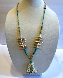 Collier Jacla en turquoise Heishi, fétiche oiseau de Santo Domingo, sculpté à la main, 32.