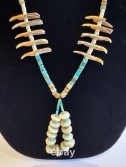 Collier Jacla en turquoise Heishi, fétiche oiseau de Santo Domingo, sculpté à la main, 32.