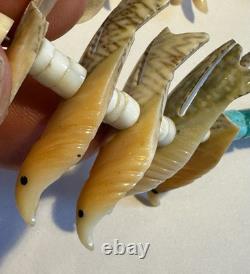 Collier Jacla en turquoise Heishi, fétiche oiseau de Santo Domingo, sculpté à la main, 32.