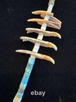 Collier Jacla en turquoise Heishi, fétiche oiseau de Santo Domingo, sculpté à la main, 32.