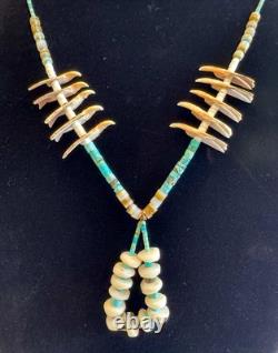 Collier Jacla en turquoise Heishi, fétiche oiseau de Santo Domingo, sculpté à la main, 32.
