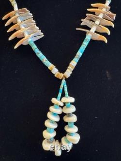 Collier Jacla en turquoise Heishi, fétiche oiseau de Santo Domingo, sculpté à la main, 32.