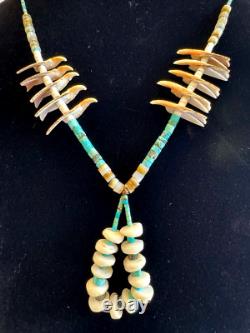Collier Jacla en turquoise Heishi, fétiche oiseau de Santo Domingo, sculpté à la main, 32.