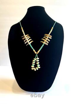 Collier Jacla en turquoise Heishi, fétiche oiseau de Santo Domingo, sculpté à la main, 32.