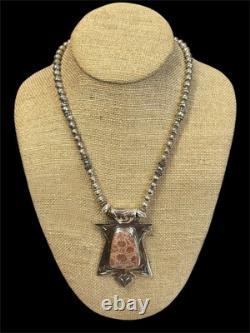 Collier Pendentif Navajo en Argent 925 avec Perles du Désert et Corail Fossilisé, Outils à Main Précoces