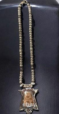 Collier Pendentif Navajo en Argent 925 avec Perles du Désert et Corail Fossilisé, Outils à Main Précoces