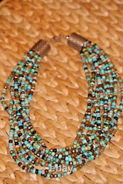 Collier de 10 brins de turquoise et autres pierres, long de 20 pouces