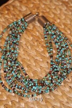 Collier de 10 brins de turquoise et autres pierres, long de 20 pouces