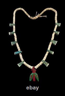 Collier de dépression en perles heishi avec pendentif en turquoise Santo Domingo précoce Thunderbird