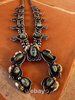 Collier de fleur de courge vintage en argent sterling turquoise Navajo Nadja précoce