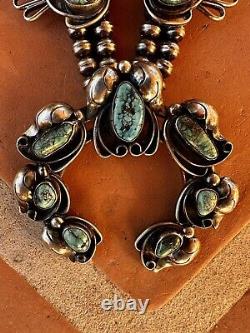Collier de fleur de courge vintage en argent sterling turquoise Navajo Nadja précoce