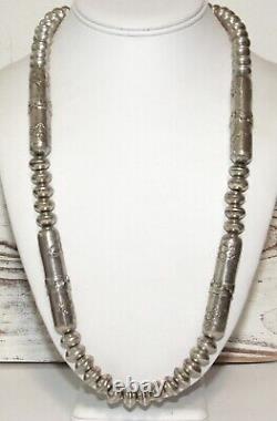 Collier de perles Navajo authentiques : Perles en argent sterling estampées à la main